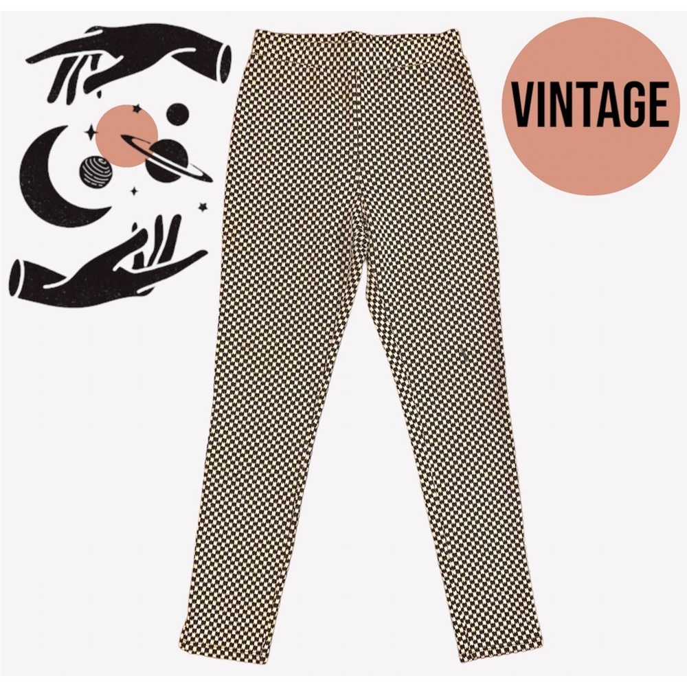 HOUNDSTOOTH HIGH WAISTED BLACK & WHITE STRETCHY PANTS SIZE M